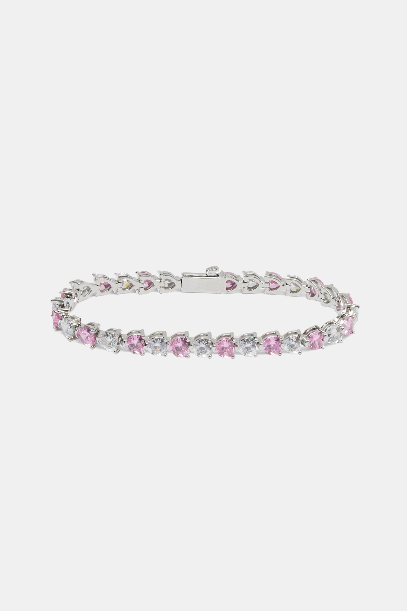 Pink & Clear Heart Tennis Bracelet - White - 5mm